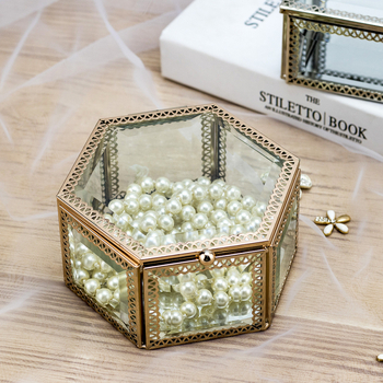 Геометрична стъклена кутия за бижута със запазено цвете, персонализирана