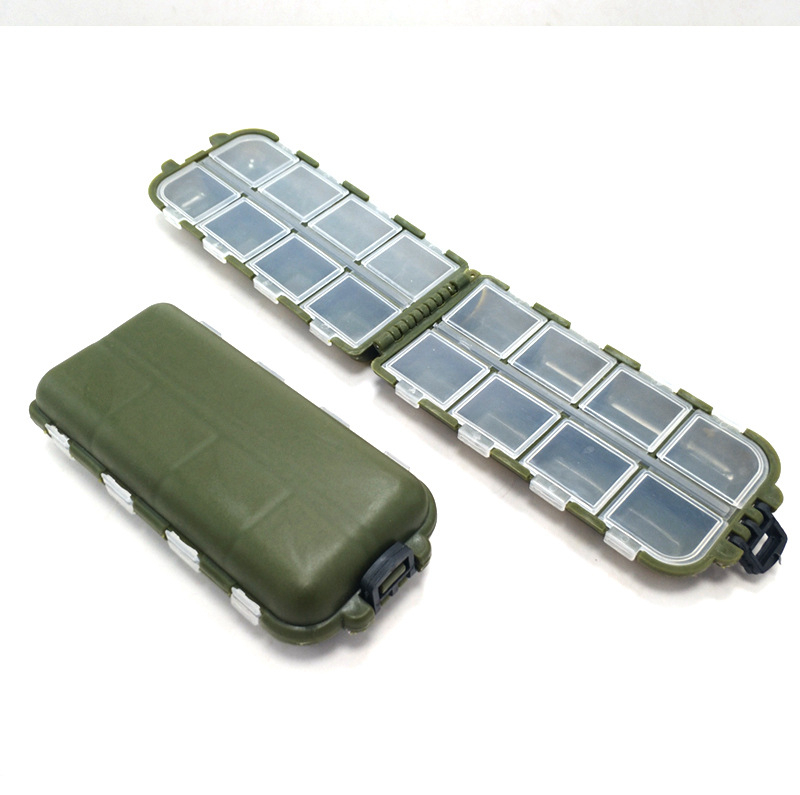 Двустранна кутия за примамки и рибарски принадлежности с отделения за куки и инструменти
