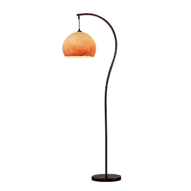 Stojaca lampa tvaru S, hnedá, vintage štýl, sklenené tienidlo, kovové telo, LED, 220V, ambientné osvetlenie do obývačky alebo spálne