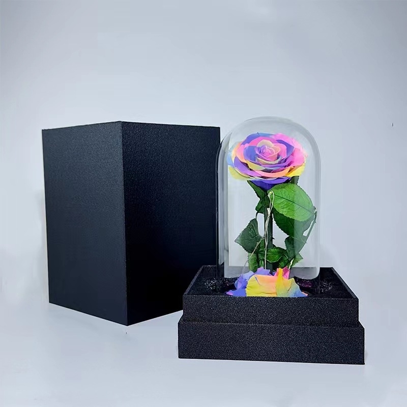 Кутия за подарък с вечни цветя под стъклен купол, копринено покритие, вдъхновена от Малкия принц, възможност за печат на лого