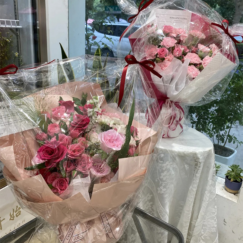 Торба против прах за букет, полупрозрачна опаковъчна торба за цветя, удебелена OPP торбичка