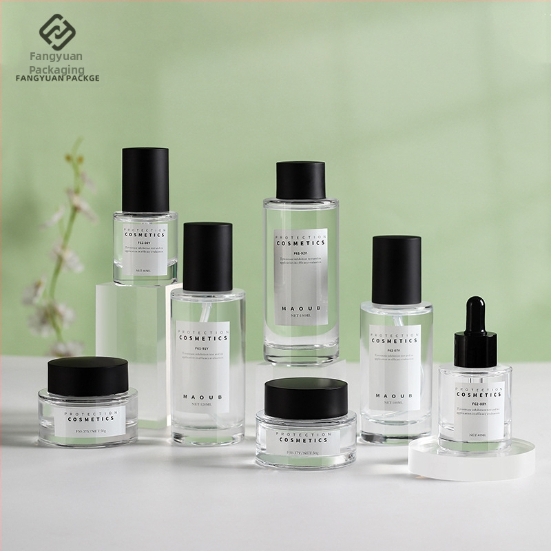 Γυάλινα μπουκαλάκια καλλυντικών με σταγονόμετρο: κρέμα, ορός, λοσιόν και αιθέριο έλαιο — δυνατότητα προσαρμοσμένου εκτύπωσης