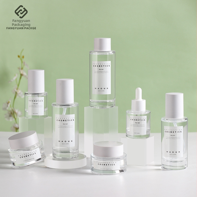 Γυάλινα μπουκαλάκια καλλυντικών με σταγονόμετρο: κρέμα, ορός, λοσιόν και αιθέριο έλαιο — δυνατότητα προσαρμοσμένου εκτύπωσης