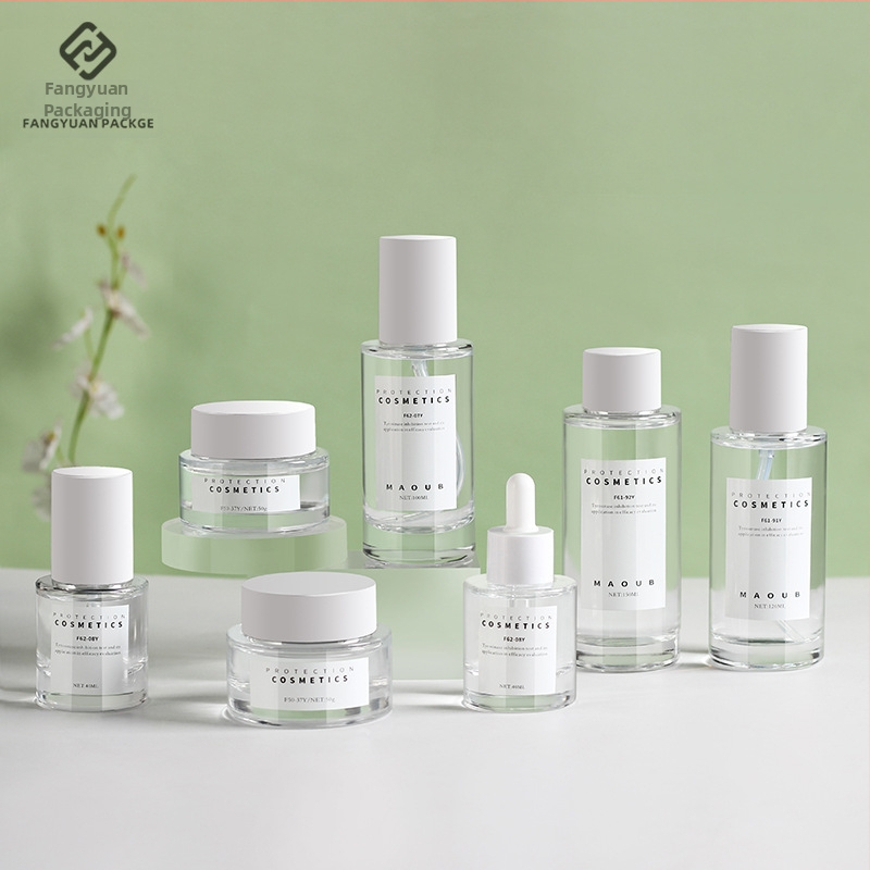 Γυάλινα μπουκαλάκια καλλυντικών με σταγονόμετρο: κρέμα, ορός, λοσιόν και αιθέριο έλαιο — δυνατότητα προσαρμοσμένου εκτύπωσης