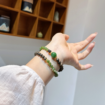 Природен хетиански нефрит и яспър кръгли мъниста, комбинирани с агарово дърво, гривна за дама в китайски стил, мултислойна, лек лукс