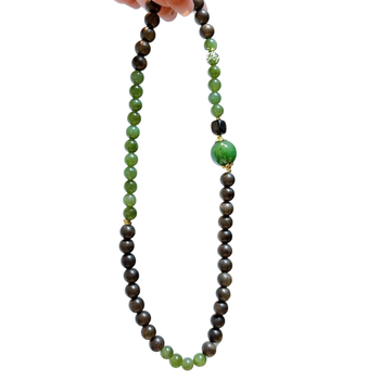 Природен хетиански нефрит и яспър кръгли мъниста, комбинирани с агарово дърво, гривна за дама в китайски стил, мултислойна, лек лукс