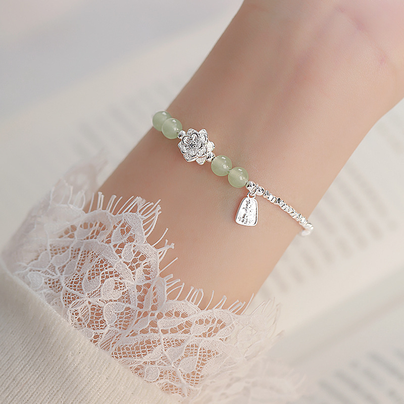 Гривна за дами с Hetian нефрит и лотос, сребърен ефект, луксозен нишов дизайн, нов китайски стил – мир и радост