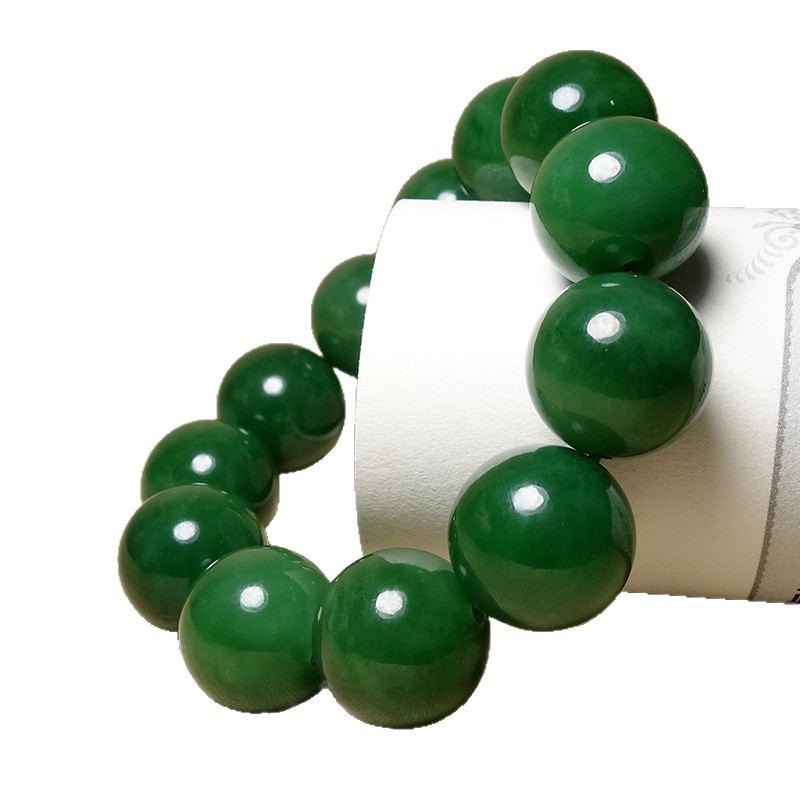 Зелена нефритена гривна с кръгли мъниста, унисекс, размери 18–20 мм