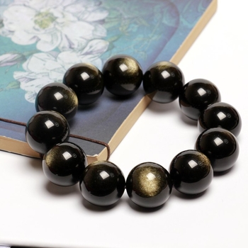 Натурална златна обсидианова гривна - стилен луксозен аксесоар за мъже