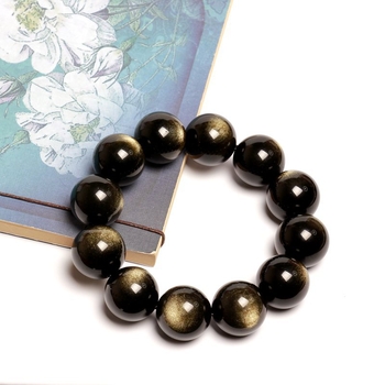 Натурална златна обсидианова гривна - стилен луксозен аксесоар за мъже