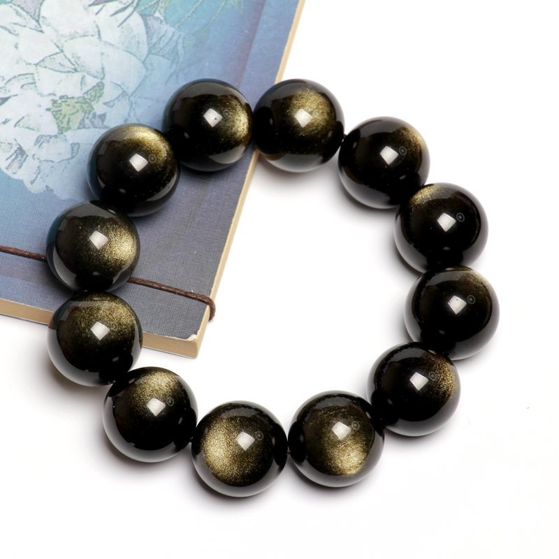 Натурална златна обсидианова гривна - стилен луксозен аксесоар за мъже