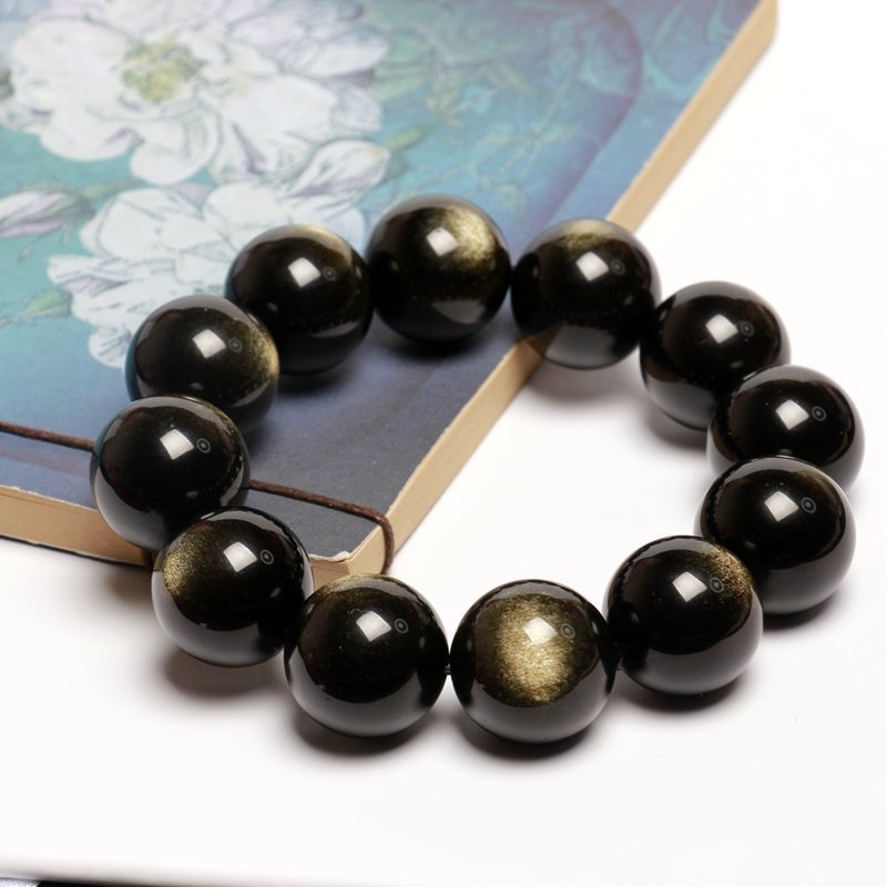 Натурална златна обсидианова гривна - стилен луксозен аксесоар за мъже