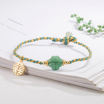 Гривна от Хетянски нефрит с късметна преплетена връзка и висулка — подарък в етнически стил