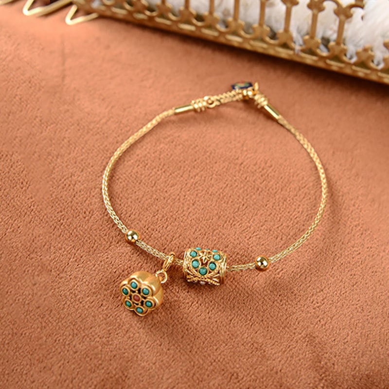 Гривна от имитиран хетиански нефрит за жени, мънисти от злато и коприна, тюркоаз и лотос, покрита със стерлингово сребро, винтидж стил син лотос