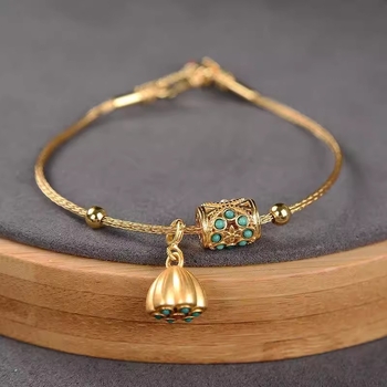 Гривна за жени в нов китайски стил: лотосово сърце и плод на лотос, златисти мъниста, нефрит и тюркоаз, ретро син лотос