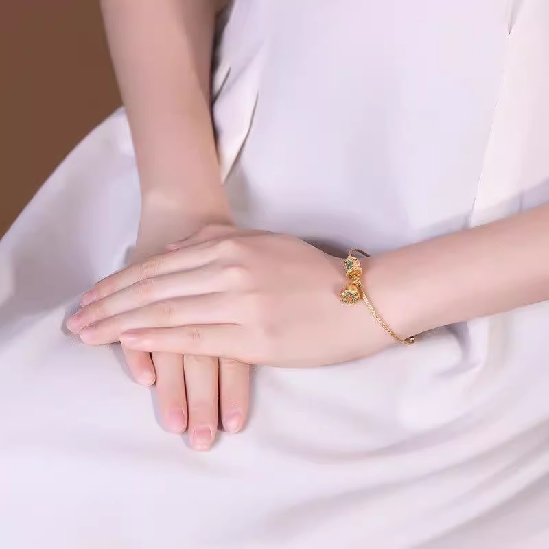 Гривна за жени в нов китайски стил: лотосово сърце и плод на лотос, златисти мъниста, нефрит и тюркоаз, ретро син лотос