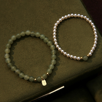 Дамска медна гривна с перли в китайски стил, геометричен минималистичен дизайн