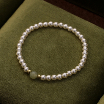 Дамска медна гривна с перли в китайски стил, геометричен минималистичен дизайн