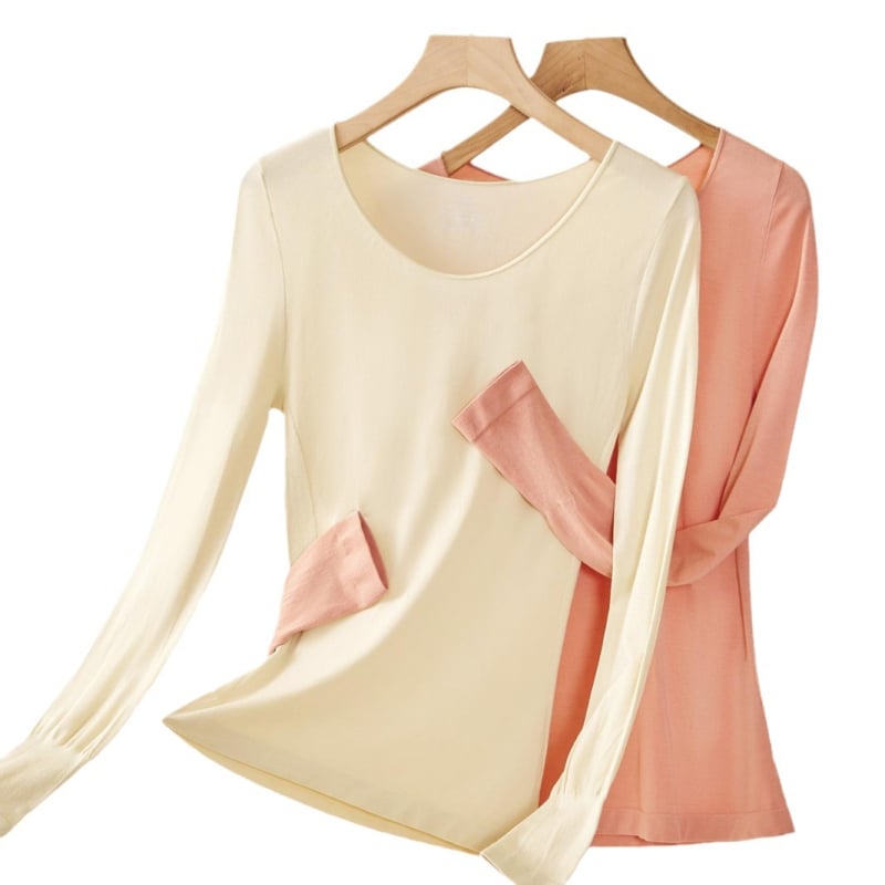 2052 Тънък и топъл дамски топ с дълги ръкави и кръгло деколте, Slim-Fit кройка, модал, базов слой за есен-зима