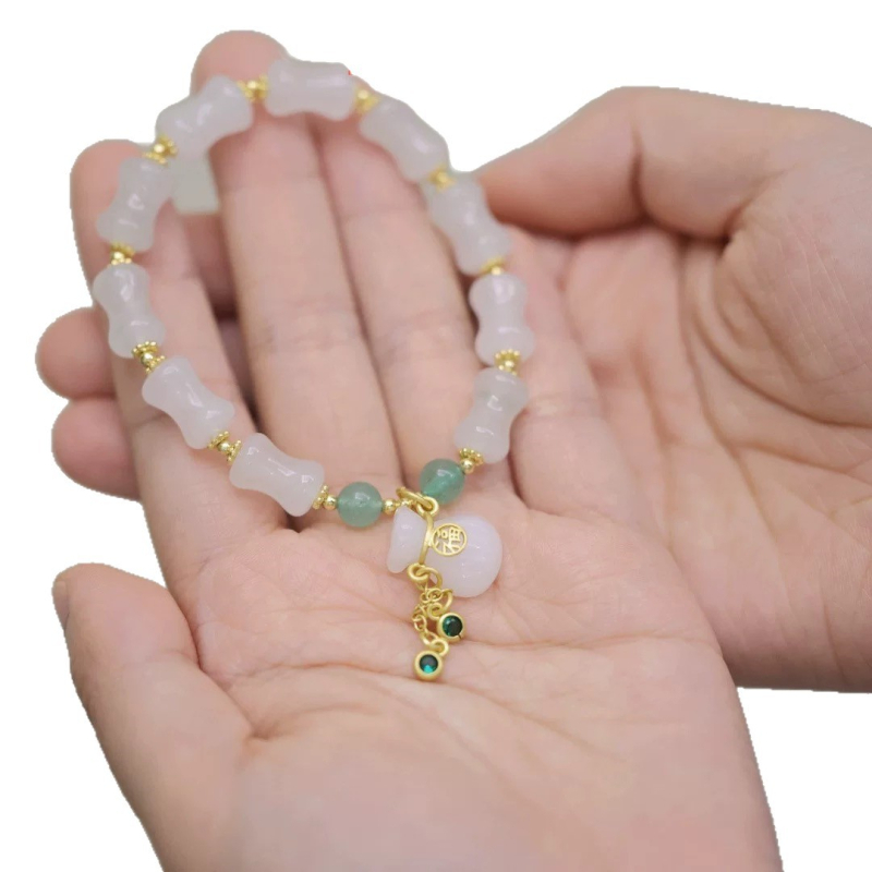 Природна златиста нефритова гривна за жени, дизайн с бамбукови звена, едноредна ръчна гривна