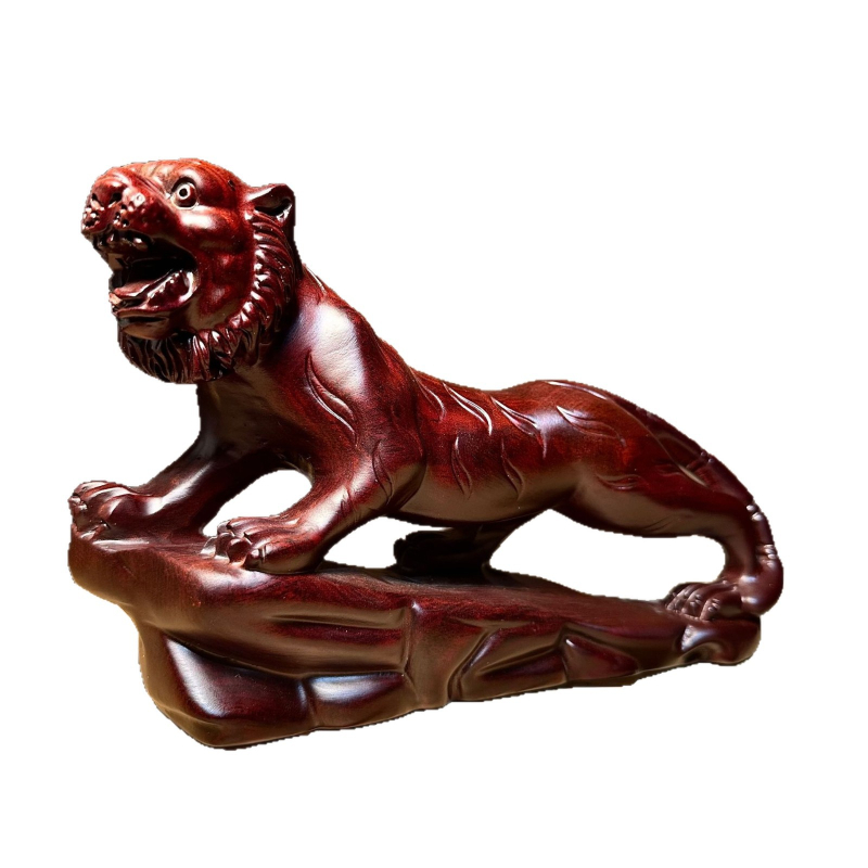 Мингжу резбована тигрова фигурка от rosewood — твърдо дърво, зодиака, за настолен декор у дома и в офиса