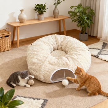 Roza plišani tunel za mačke, sklopivi, topao za jesen i zimu