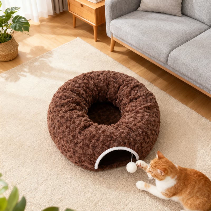 Roza plišani tunel za mačke, sklopivi, topao za jesen i zimu