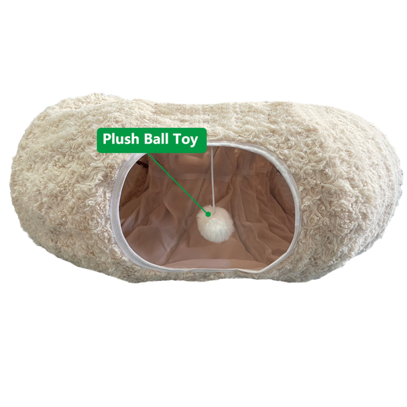 Roza plišani tunel za mačke, sklopivi, topao za jesen i zimu