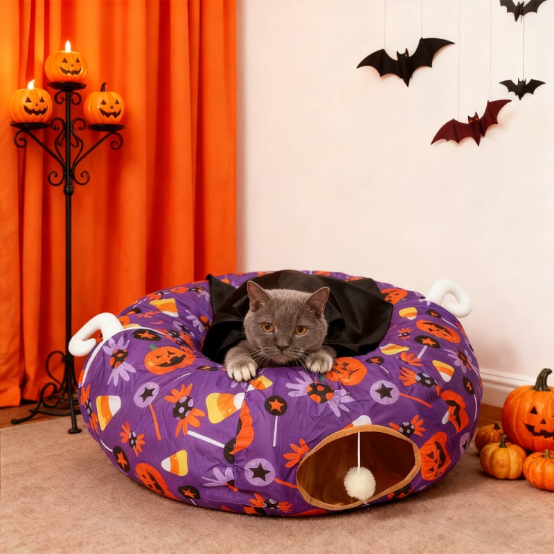 Tunel za mačke s Halloween temom, prozračan tunel od tkanine, namijenjen za unutarnju upotrebu, prilagodljiv