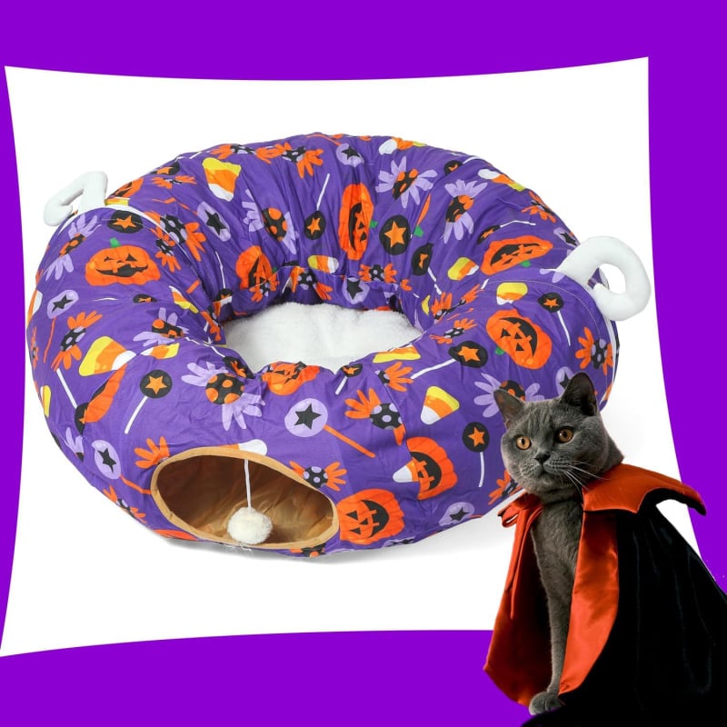 Tunel za mačke s Halloween temom, prozračan tunel od tkanine, namijenjen za unutarnju upotrebu, prilagodljiv