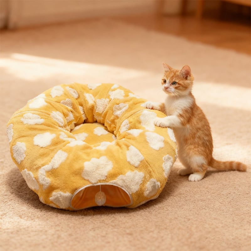 Sklopivi plišani tunel za mačke, u obliku donuta, mekan i udoban