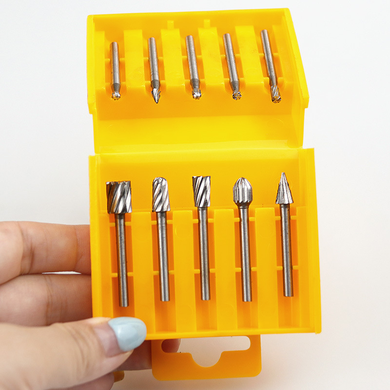 Сребърен комплект от 10 части въртящи фрези от високоскоростна стомана за дървообработване — коренова и ядрова дърворезба