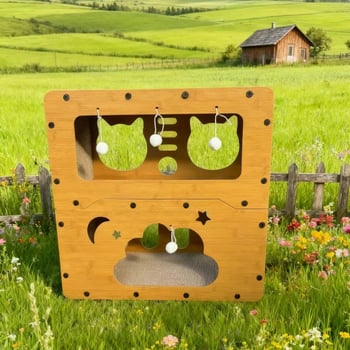 Velika kućica za mačke s uspravnom pločom za grebanje, mačjim tunelom i igračkom za samostalnu zabavu, izdržljiva ploča za grebanje