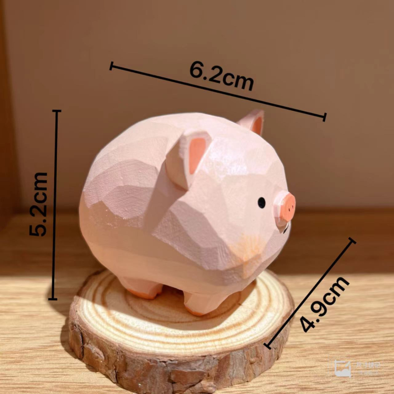 Ръчно дърворезбована фигурка прасенце — зодия Свиня, настолен дървен декор, подарък за рожден ден и завършване