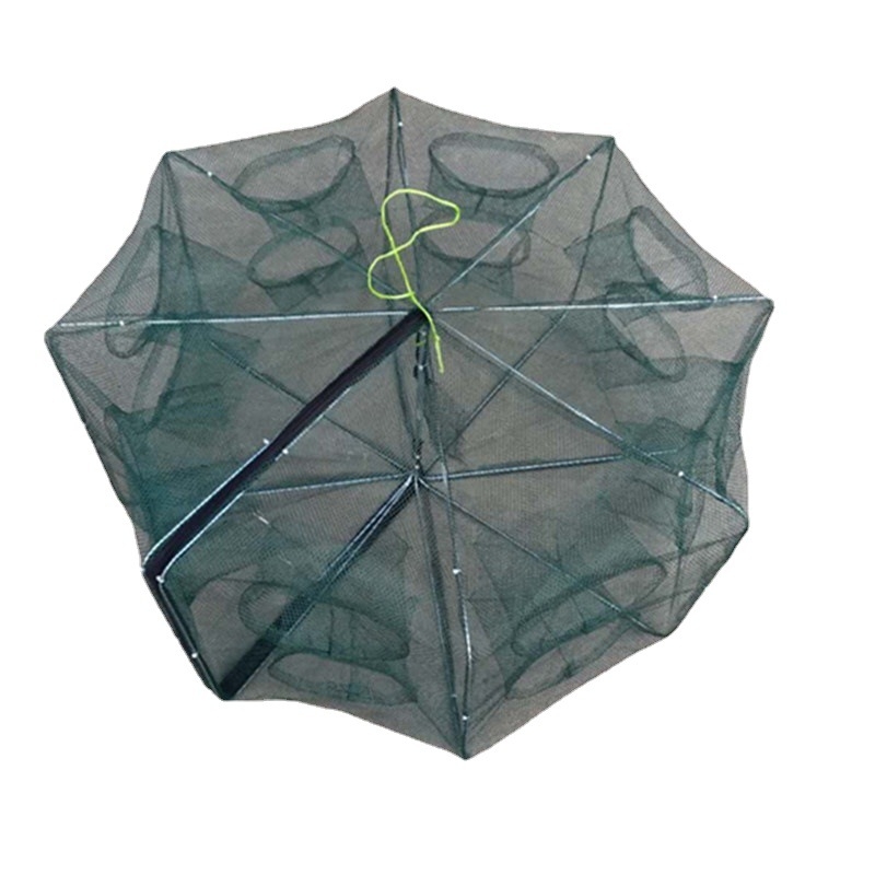 Кръгла двойнослойна прибираща се риболовна мрежа с дебела рамка за улов на скариди, омари и раци