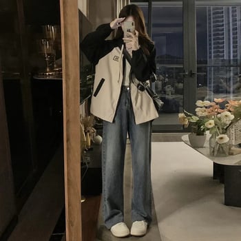 Цветово блокирано бейзболно яке за момичета, пролетно-есенно, свободно и леко ветрово яке за ученици