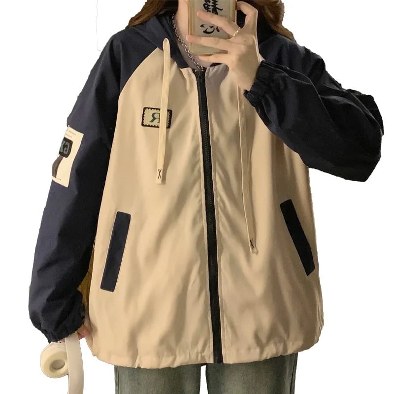 Цветово блокирано бейзболно яке за момичета, пролетно-есенно, свободно и леко ветрово яке за ученици