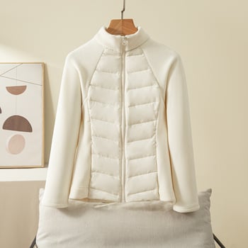 Ženska lagana svilenkasta jakna s perjem za vanjske sportove, kratka, stojeći ovratnik, bijelo kačje perje