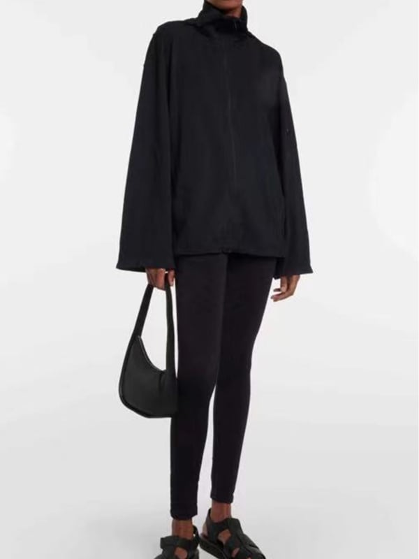 Дамско леко бомбер яке с UV защита, черно, свободна кройка, градски спортен стил