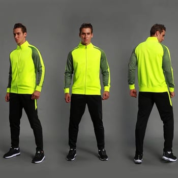 Мъжки есенно-зимен тренировъчен комплект за футбол с дълъг ръкав и цип, за колоездене и бягане, двучастен спортен комплект