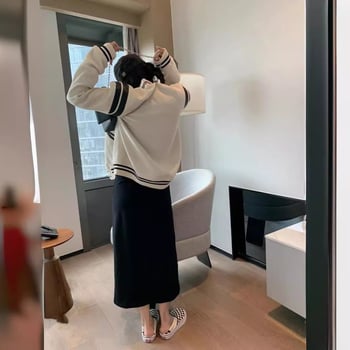 Удебелено черно-бяло вълнено бейзболно яке, унисекс, с контрастни шевове в цветови блокове