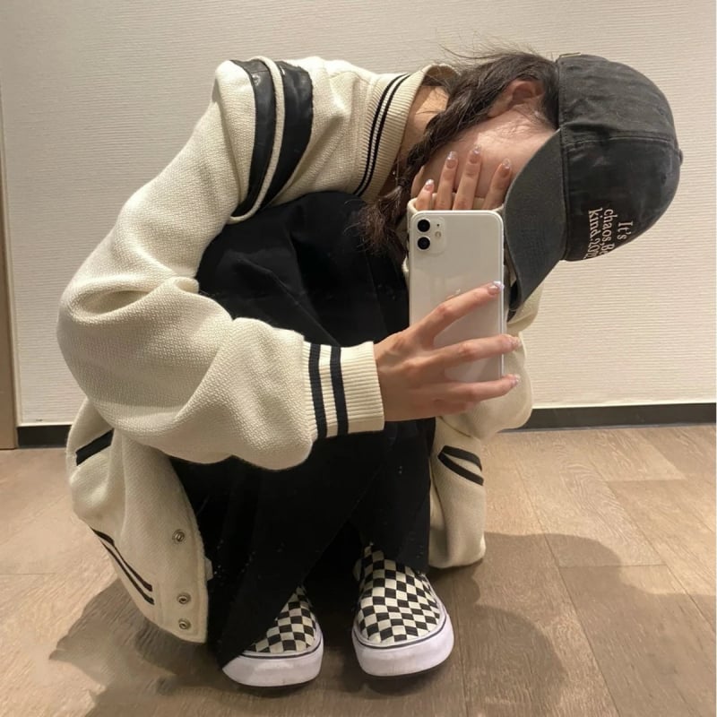 Удебелено черно-бяло вълнено бейзболно яке, унисекс, с контрастни шевове в цветови блокове