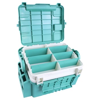 Компактна риболовна кутия с вградена седалка и мултифункционално съхранение за примамки и аксесоари