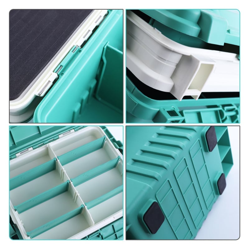 Компактна риболовна кутия с вградена седалка и мултифункционално съхранение за примамки и аксесоари