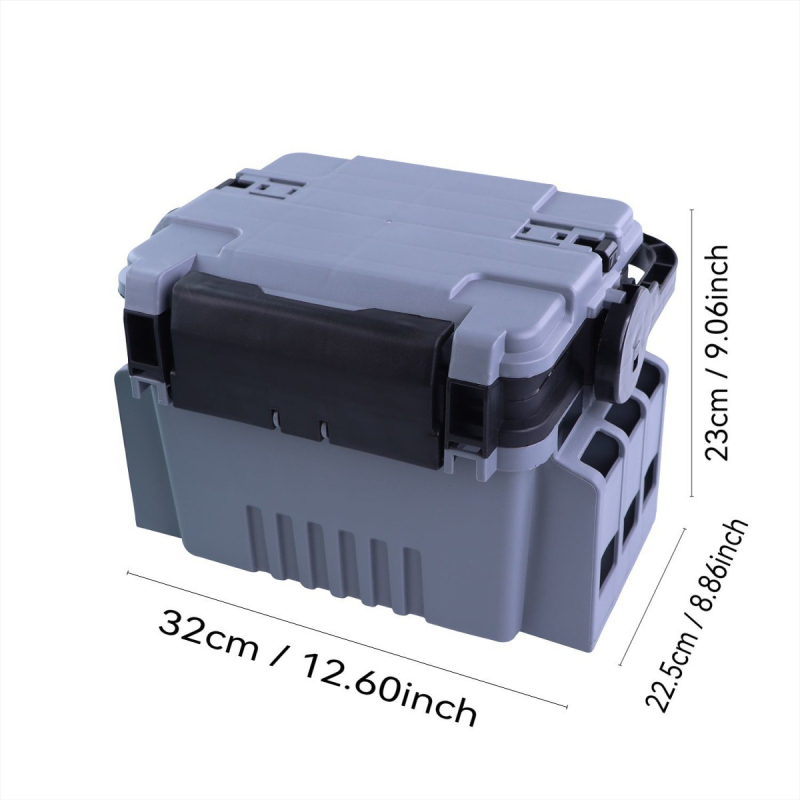 Компактна риболовна кутия с вградена седалка и мултифункционално съхранение за примамки и аксесоари