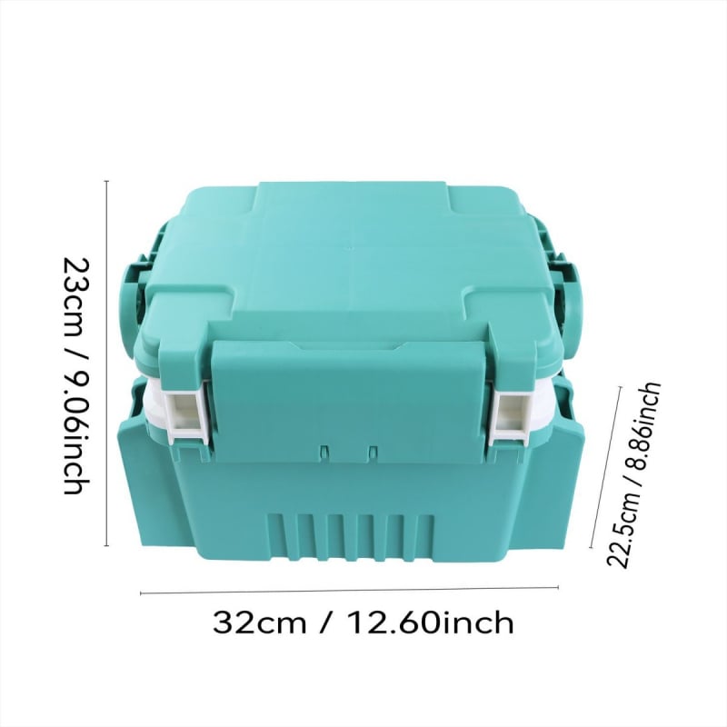 Компактна риболовна кутия с вградена седалка и мултифункционално съхранение за примамки и аксесоари