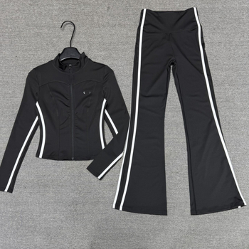 A1O Ριγέ σετ γιόγκα για γυναίκες – σφιχτό τοπ για τη μέση, ανυψώνει τους γλουτούς, παντελόνια γιόγκα με χρωματικούς μπλοκ