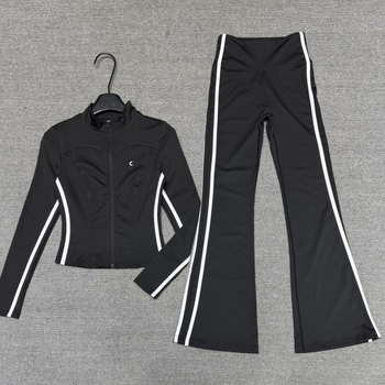 A1O Ριγέ σετ γιόγκα για γυναίκες – σφιχτό τοπ για τη μέση, ανυψώνει τους γλουτούς, παντελόνια γιόγκα με χρωματικούς μπλοκ