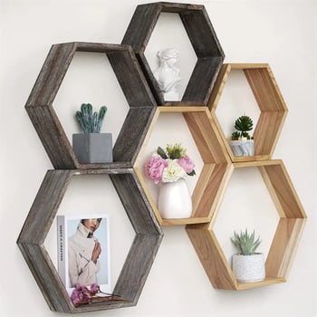 Дървени стенни полици – плаващи полици за хол и спалня, вертикална дървена стойка за растения и фоторамки