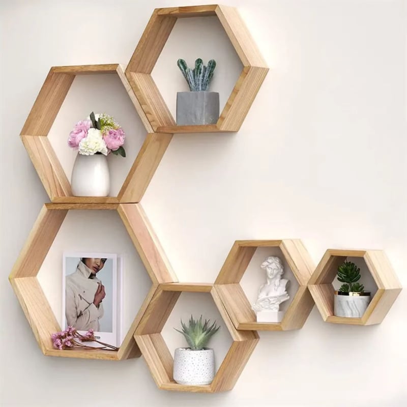 Дървени стенни полици – плаващи полици за хол и спалня, вертикална дървена стойка за растения и фоторамки